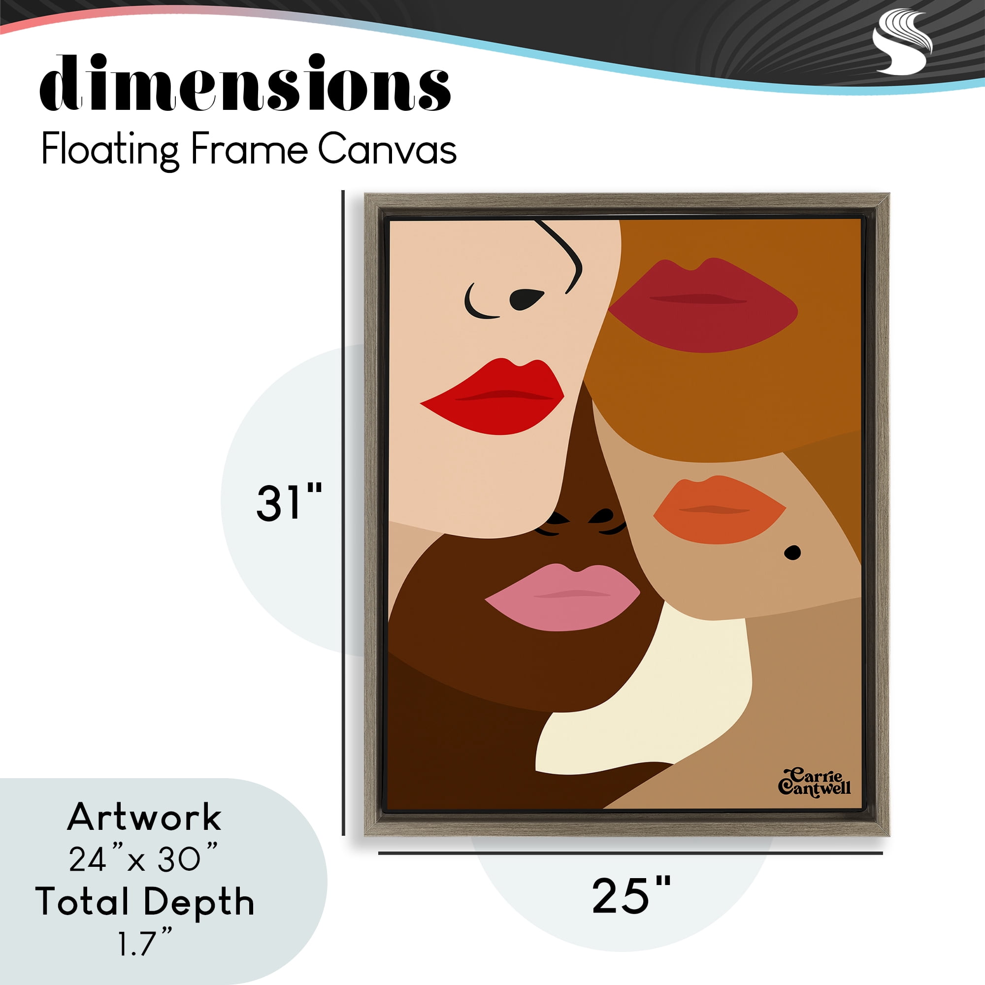 Many Faces of Women Brown Framed Floater Canvas Wall Art, design by Carrie Cantwell