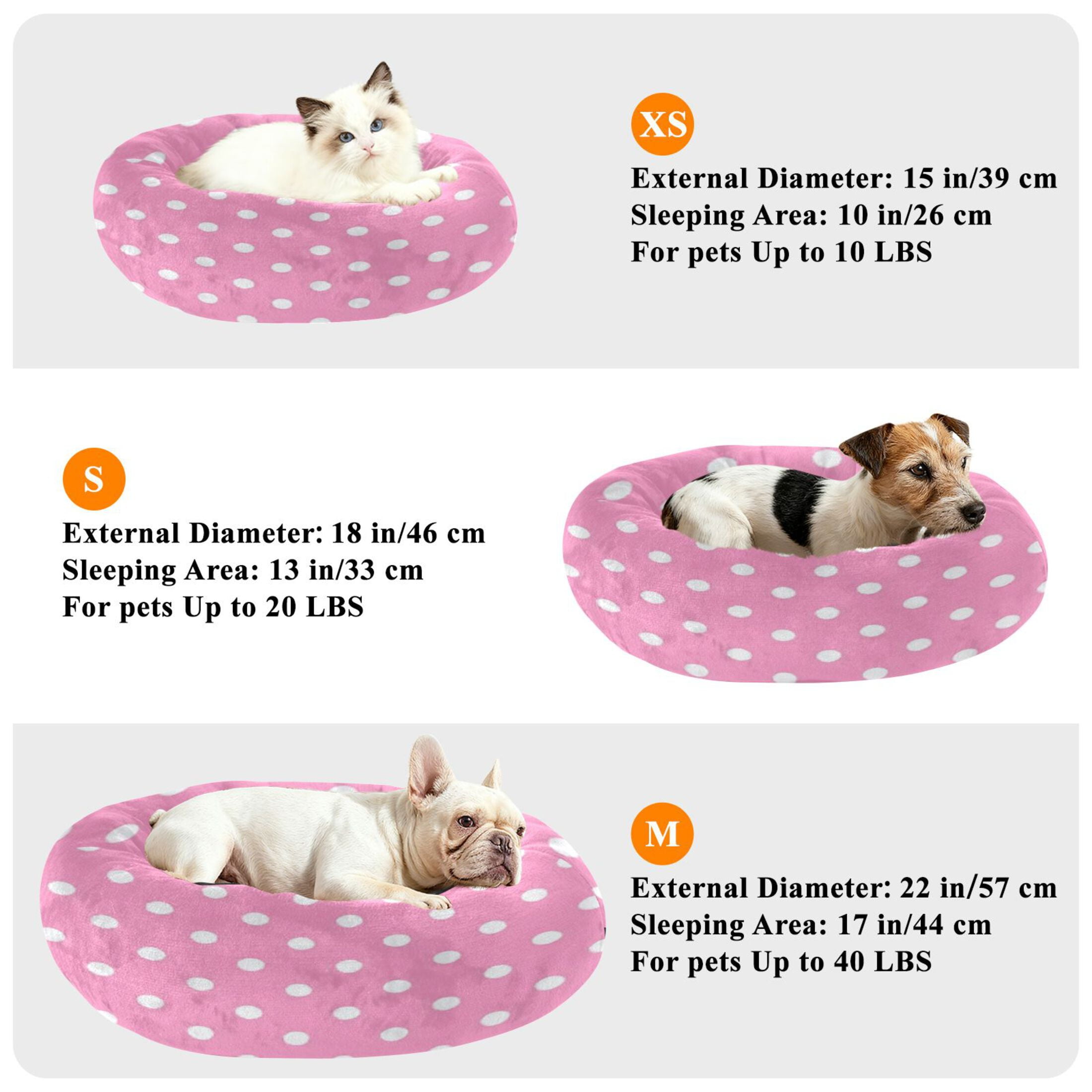 Iauyy Pet Couch Donut Cat Bed for Indoor Cats/Small Dogs Washable & Machine with Non-slip Bottom Calming Cat Furniture, Dot Fabric (M)
