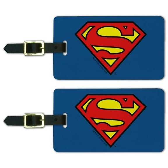 Superman Classic S Shield Logo Luggage ID Tags Suitcase Carry-On Cards - Set of 2
