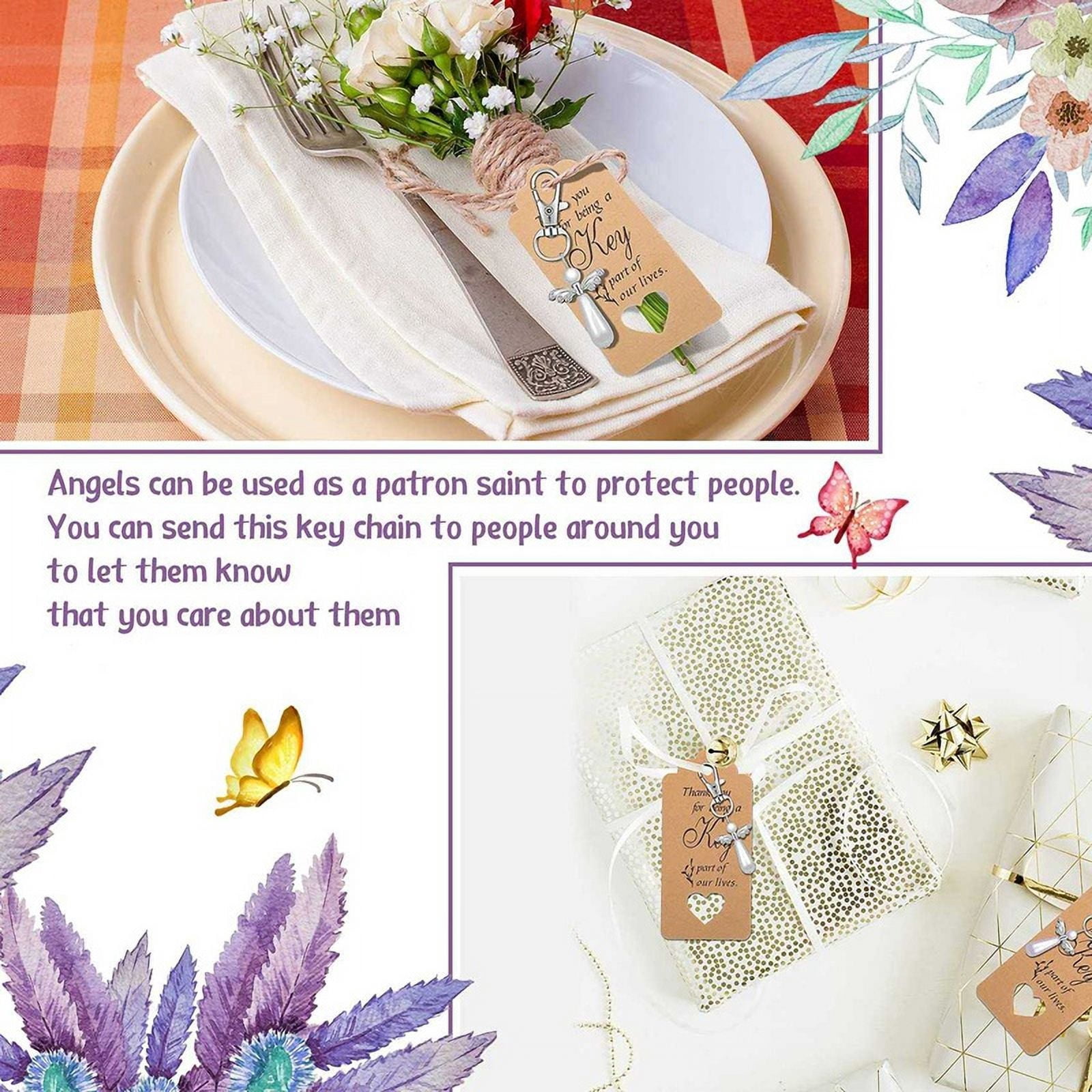 100Pcs Thank You Gift Angel Keychains Wedding Favors for Baby Shower Birthday Giveaway