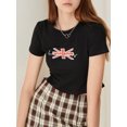 thumbnail image 6 of Yunliwuli Women's Crop Tops Slim Fit Round Neck Short Sleeve Letter Print Short T-Shirt Graphic Tops for Summer, 6 of 10