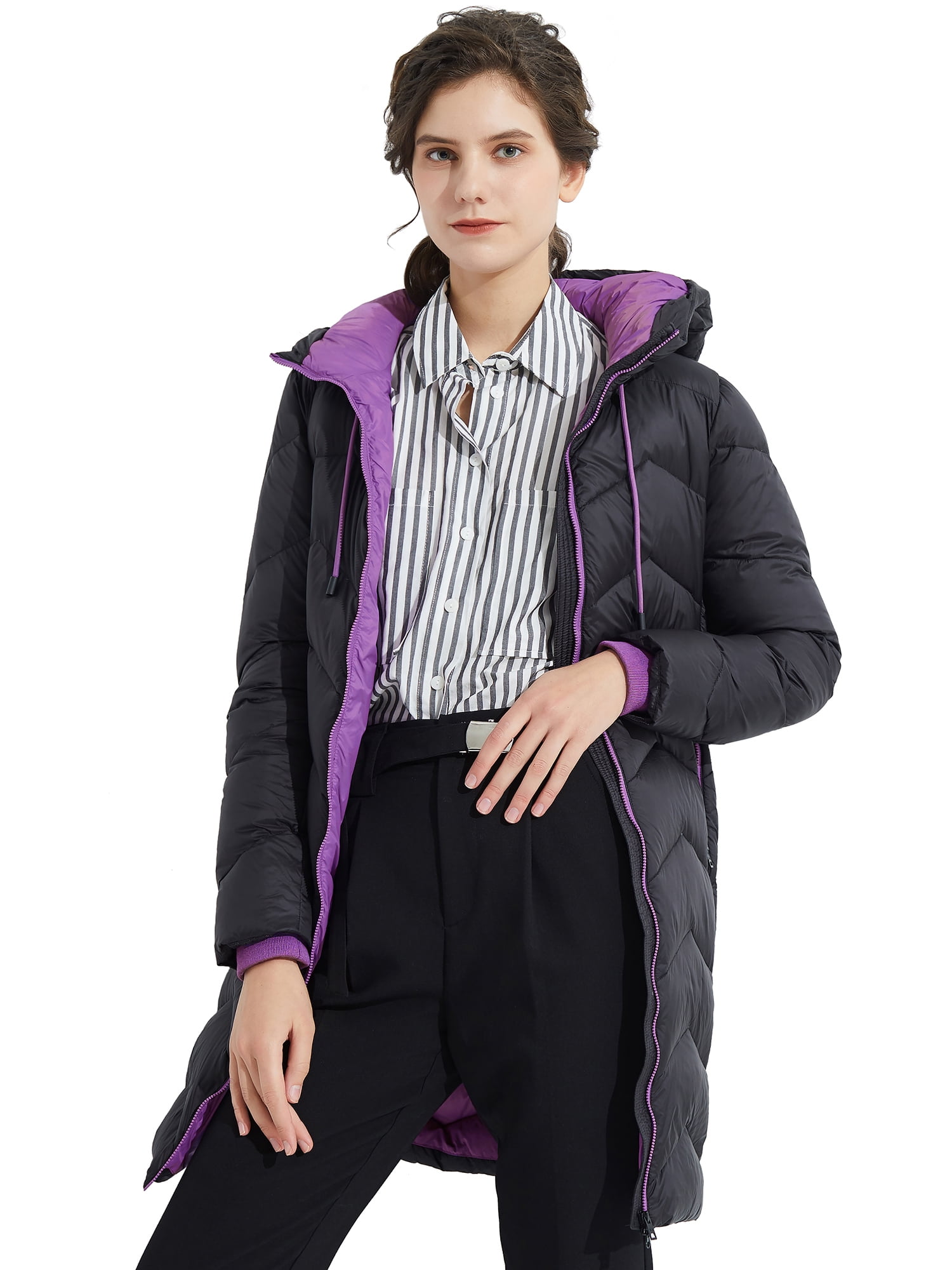 Womens Lightweight Packable Down Coat Puffer Jacket Hooded Winter Jacket with Removable Hood Not for Big Women 