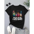 thumbnail image 2 of 1pc Women'S Casual Crew Neck T-Shirts with Cute Cartoon Birds Print, Polyester Knit Fabric, Regular Length, All Seasons, 2 of 8