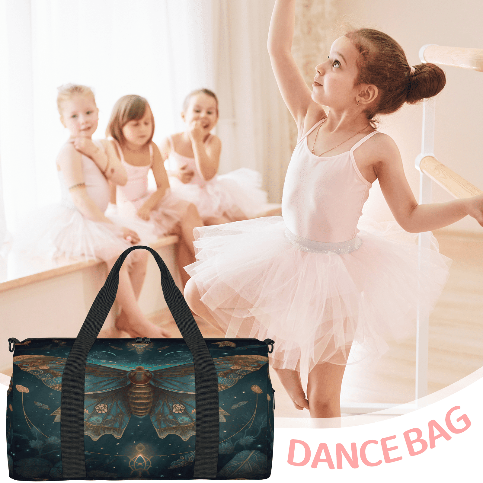 Herdesigns Butterfly Retro Vintage Travel Duffle Bag Sports Yoga Weekender Overnight Carry on Workout Bags Lightweight Waterproof Gym Tote Bag for Women