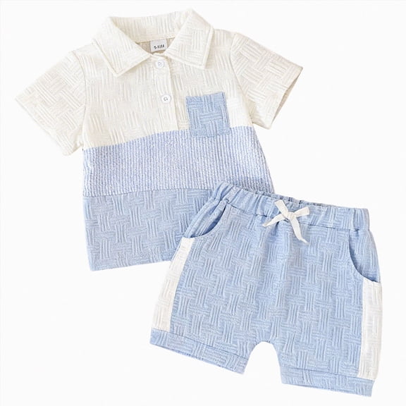KPOPLK Baby Boy Clothes Toddler Summer Outfits Short-Sleeve Polo T Shirts Pocket Shorts Set 2Pcs 1-5 Years Old(12-18 Months,White)