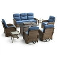 thumbnail image 2 of Unnifurnzi 8 Pieces Patio Furniture with Fire Pit-6'' Thick Cushions Outdoor Furniture with Swivel Rocker Chairs Outdoor Couch Wicker Patio Furniture For Deck Porch Garden Poolside-Brown/Blue, 2 of 7