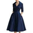 thumbnail image 2 of Women's Vintage Dress Fall Fit and Flare 3/4 Sleeve Elegant Cocktail Party Formal Church Dresses 2025 Dark Blue M, 2 of 4