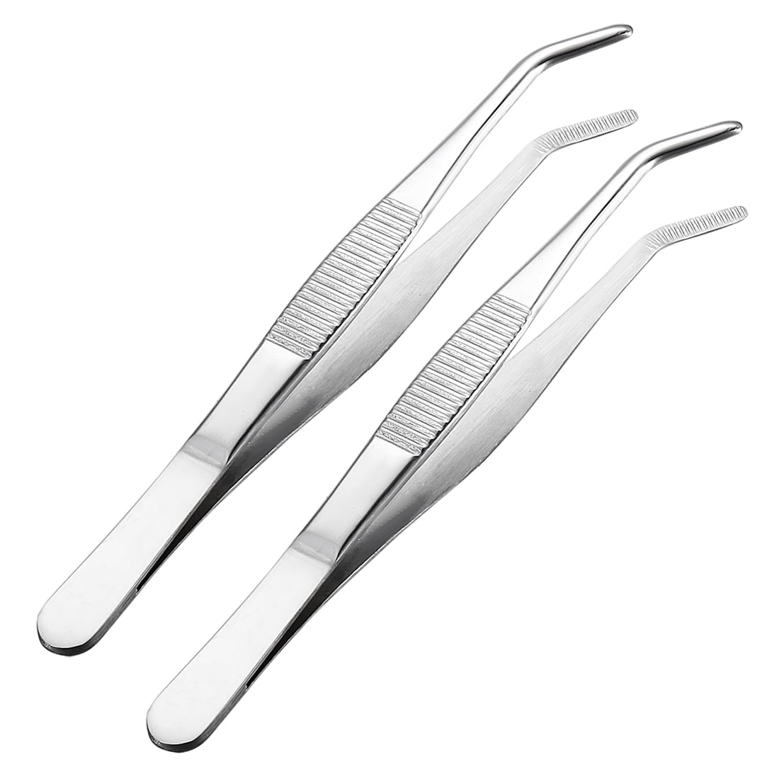 uxcell 2 Pcs 5.5-Inch Stainless Steel Tweezers with Curved Pointed Serrated Tip 