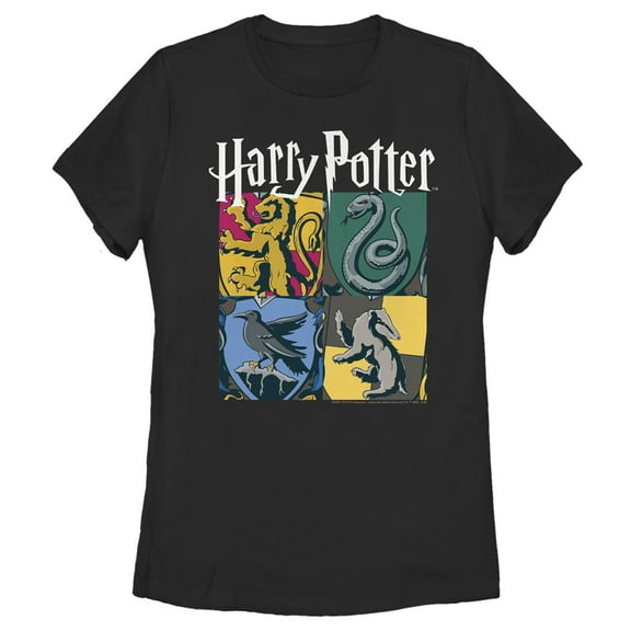 Women's Harry Potter Hogwarts Houses Vintage Collage  Graphic Tee Black Medium