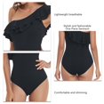 thumbnail image 1 of Ruffled Bathing Suits, Pure Color One Piece Swimsuit One Shoulder Asymmetric  For Women For Vacation Black S, 1 of 6