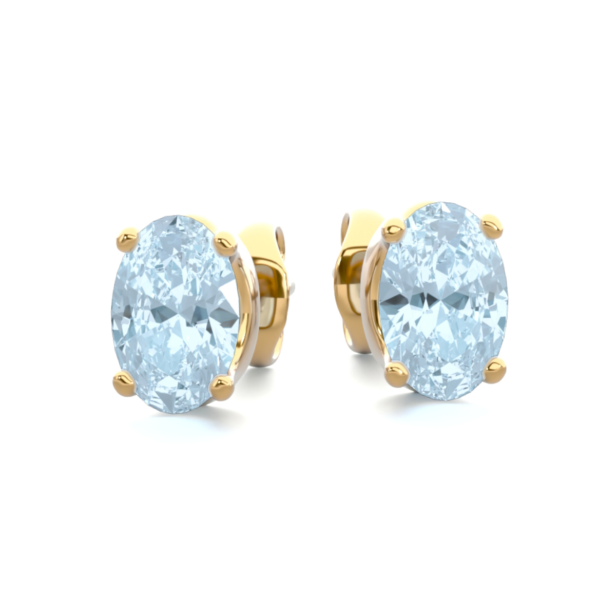 SuperJeweler 1 Carat Oval Shape Aquamarine Stud Earrings in 14K Yellow Gold Over Sterling Silver for Women