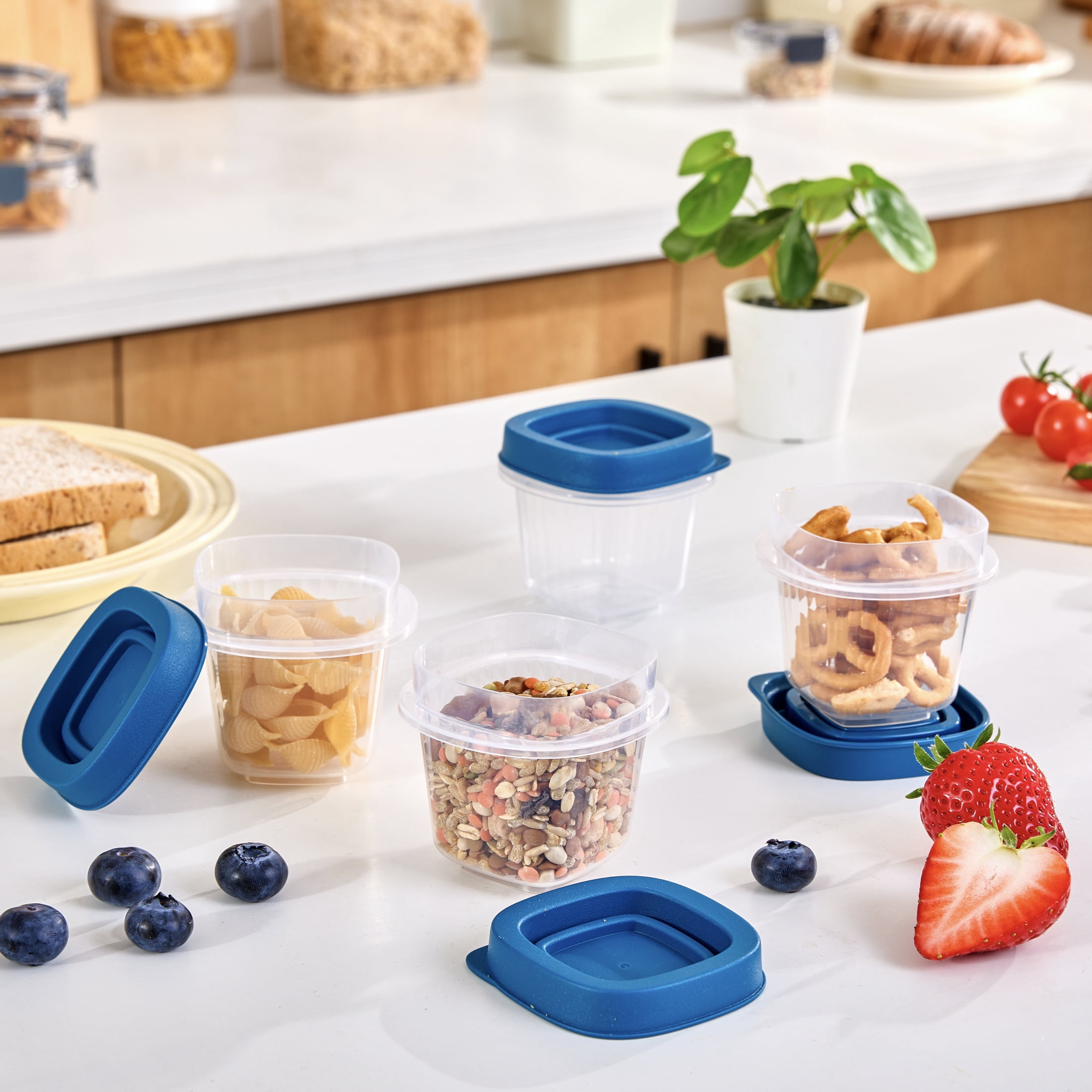 (2 pack) Mainstays Reusable Food Storage Container,  Extra-Small Square, Plastic 4-Pack, 4 Containers with Lids, 0.5 Cup, Ideal for Snacks and Sauces