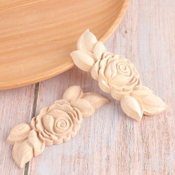 Moluckfu Wood 9x3.5cm Corner Applique Cabinet Door Decoration 2 Pieces