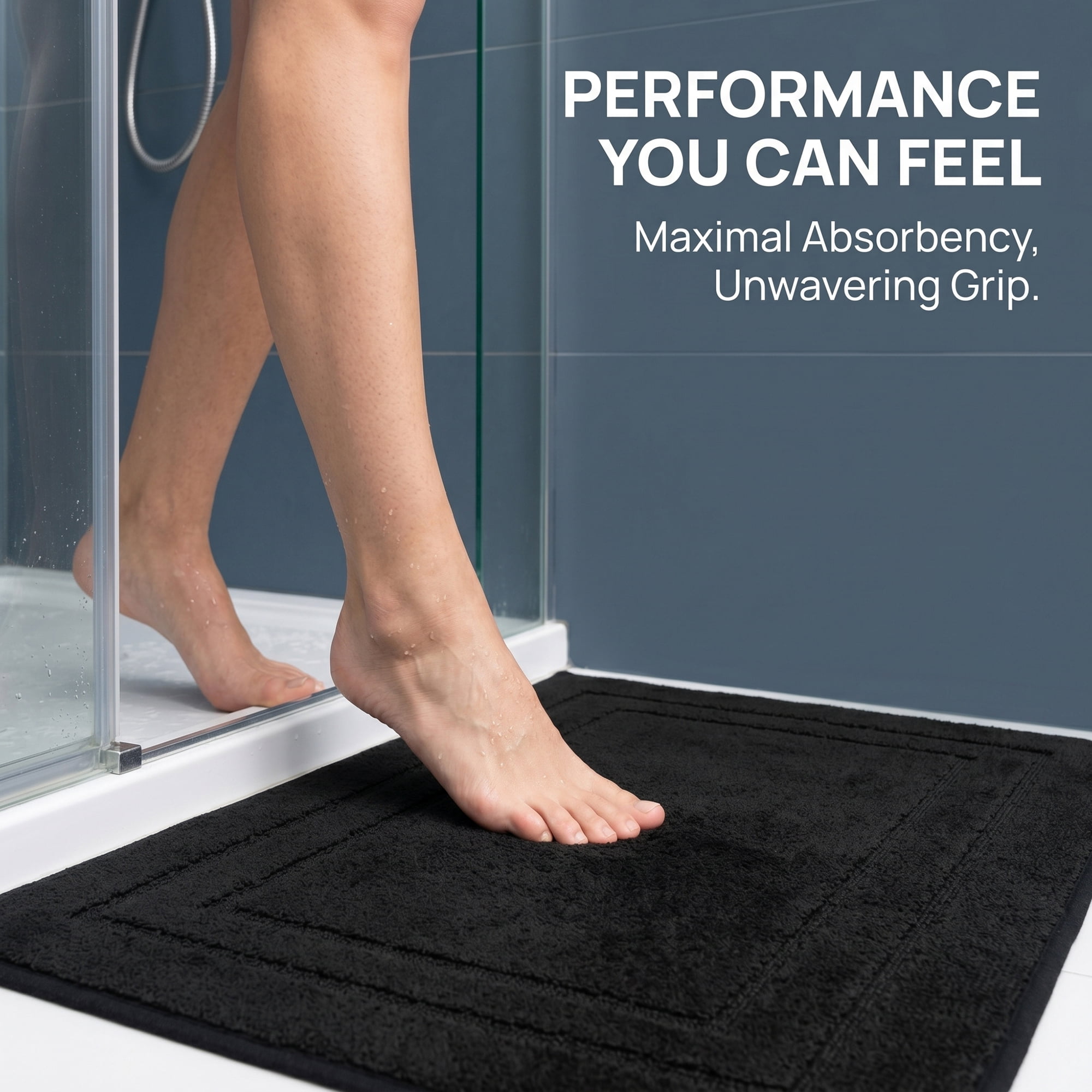 Unique Bargains Soft Non Slip Absorbent Shaggy Microfiber Bathroom Rug Black 32" x 20"