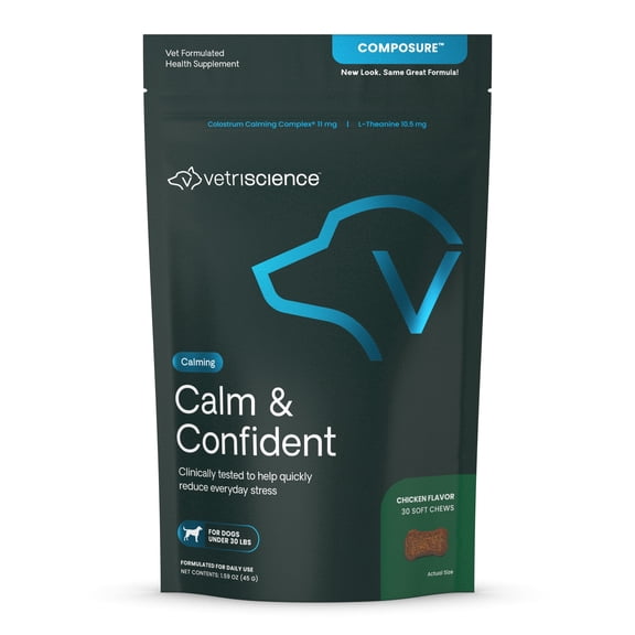 VetriScience Composure Calm & Confident Clinically Tested Chicken Flavored Chews, Calming & Anxiety Supplement for Small Dogs, 30 count