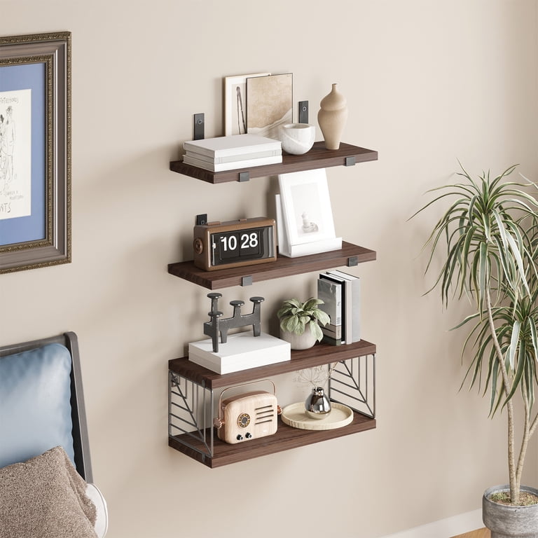 Fairy 4-Tier Rustic Wood Floating Shelves, Brown photo 4
