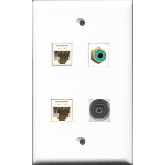 RiteAV 1 Port RCA Green and 1 Port Toslink 2 Port Cat6 Ethernet White Wall Plate