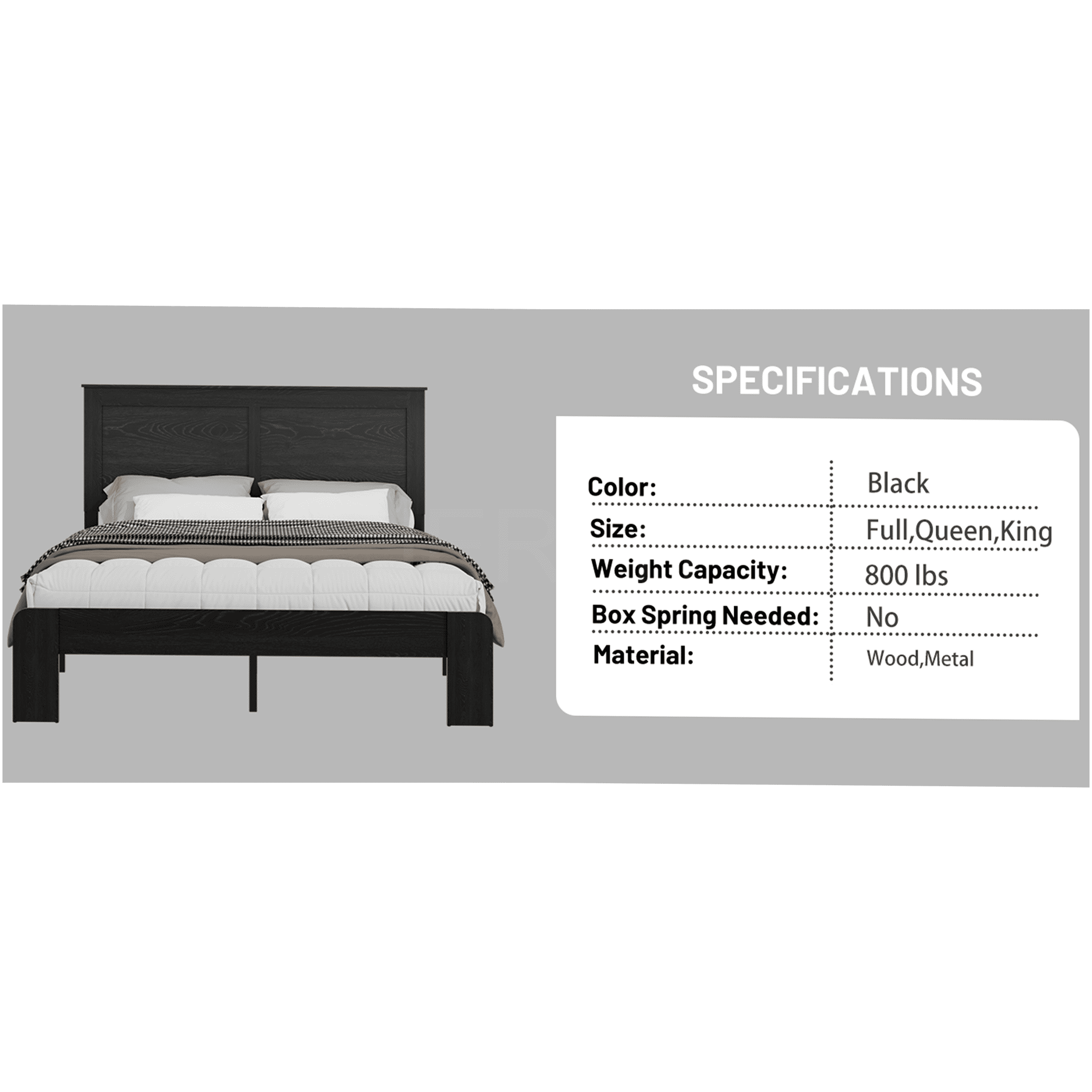 JERFIT King Size Bed Frame with Storage, Antique Black Wood Platform Bed, Noise Free Heavy Duty Metal Frame, No Box Spring Needed, Easy Assembly Tool