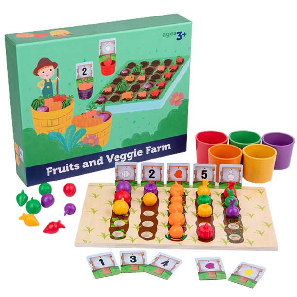 Juguete De Madera Para Bebé, Educación Temprana, Verduras, Frutas, Clasificación De Colores, Conteo De Tazas, Juguete De Aprendizaje Preescolar, Regalos Para Niños Y Niñas Scienceny FN006393-00