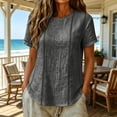 thumbnail image 5 of ClodeEU Women's Striped Round Neck Short Sleeve Blouse,Casual Summer Linen Blend Tee Gray,Women's Plus S, 5 of 9