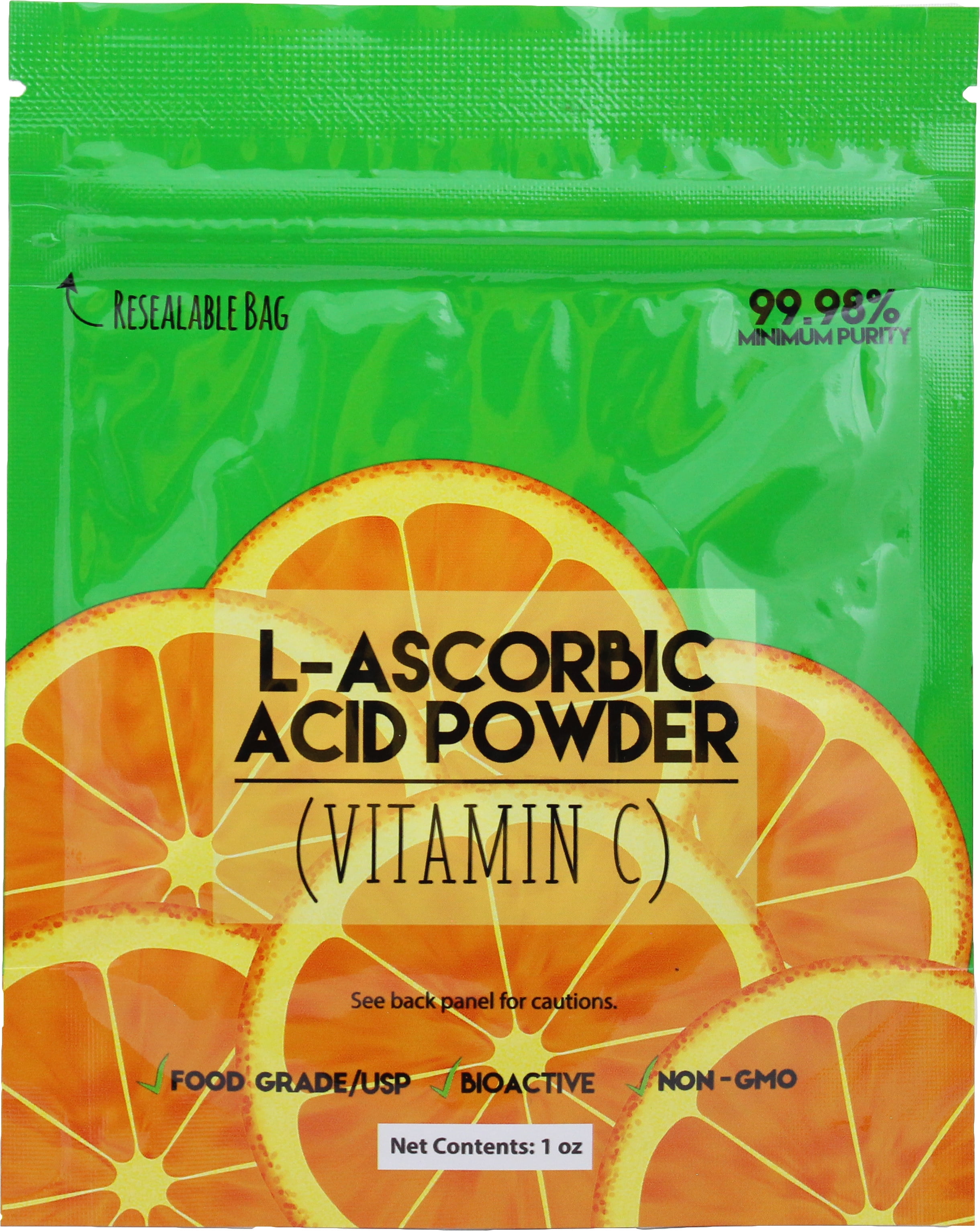 1 oz Bag of L-Ascorbic Acid Powder 99+% Food Grade USP36/BP2012 Naturally Fermented Pure White Crystals Form of Vitamin C