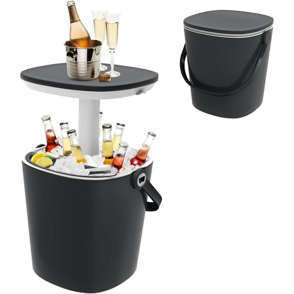 SHAREWIN Ice Cooler Table 4 Gallon, Lift Top Lid Outdoor Cooler Table with Hidden Bottle Opener & Food Clips, Portable Beer Wine Ice Bucket for Camping, Picnics, Backyard Parties and Pool Parties