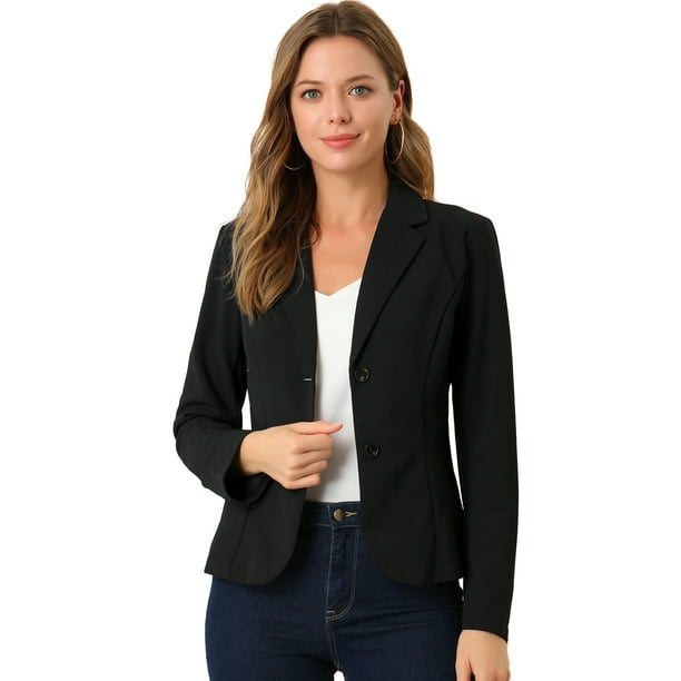 ChaqueDe Traje De ChaqueElástiCon Cuello De SolaPaOficiDe Trabajo PaMujer Negro 3XL