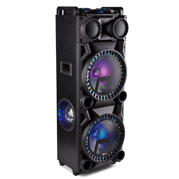 Pre-Owned QFX PBX-1215 Dual 12" Floorstanding Bluetooth Speaker with Party Lights, Includes Microphone, Black