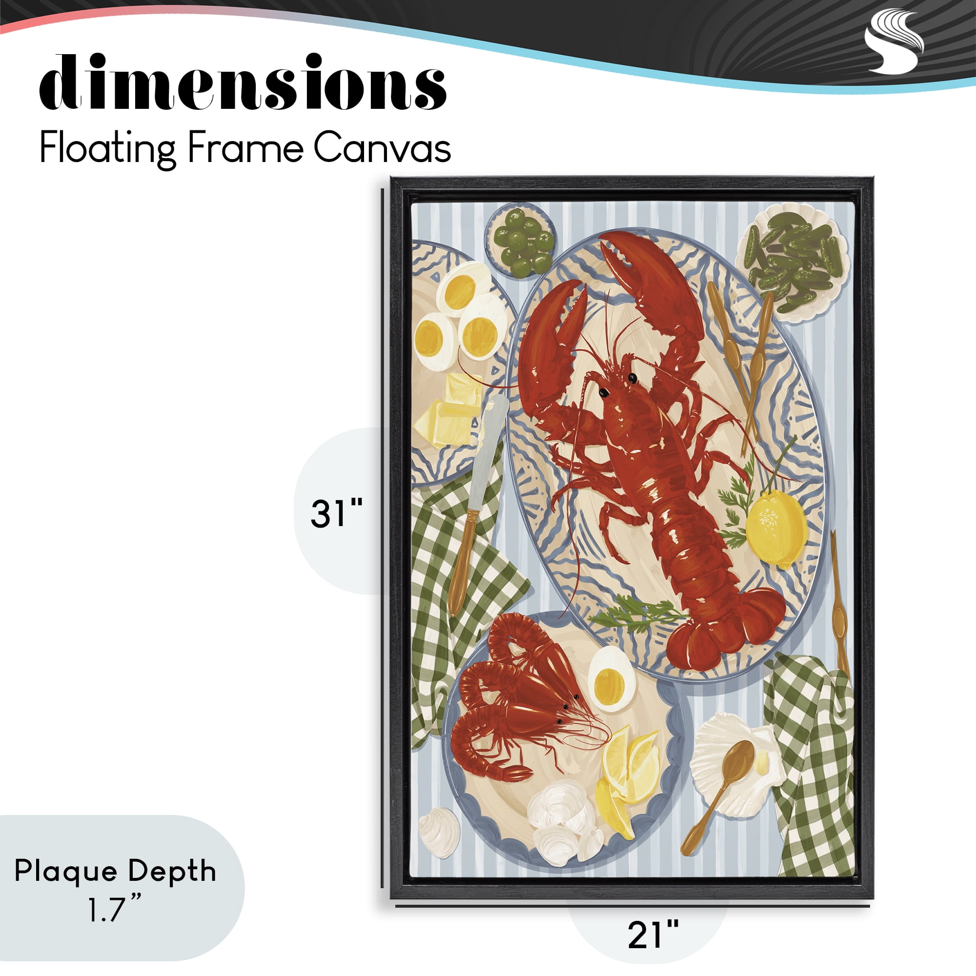 Stupell Industries Lobster For Lunch Platter Black Framed Floater Canvas Wall Art, design by Vero Illustrates