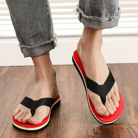 

Egmy Men S Summer Beach Breathable Shoes Sandals Home Slipper Flip-Flops Flat Shoes Red 44