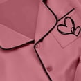thumbnail image 4 of GobdXE Girls Solid Color Satin Short Sleeve Pajama Set Double Heart Embroidery Notch Collar Button Down Sleep Shorts Loungewear Color:Pink,Size:6-7 Years, 4 of 7