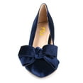 thumbnail image 5 of FSJ Women Elegant Pointed Toe Bowknot Pumps Slip on Mid Kitten Heels Comfortable Date Dressy Velvet Shoes Size 7.5 Blue, 5 of 6