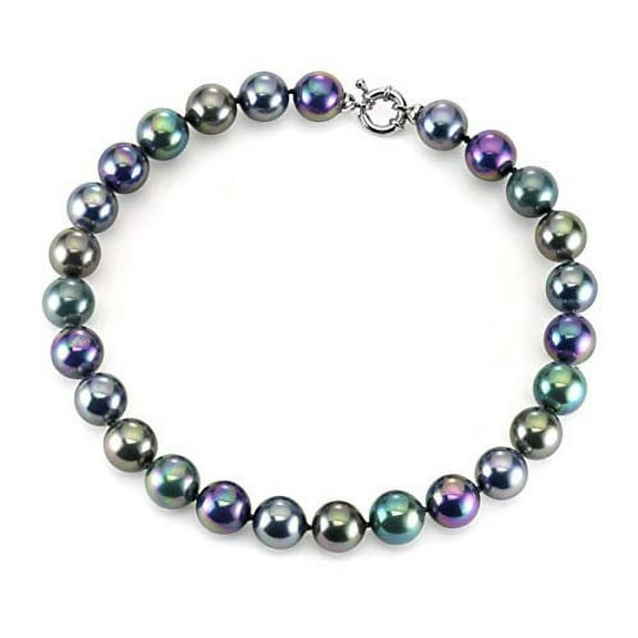 JOIA DE MAJORCA, 14mm 18 inch Tahitian Hues Pearl Necklace, Multi-Color, Rhodium Euro Clasp, Lustrous, Man-Made Organic Strand of Pearls from Majorca Spain