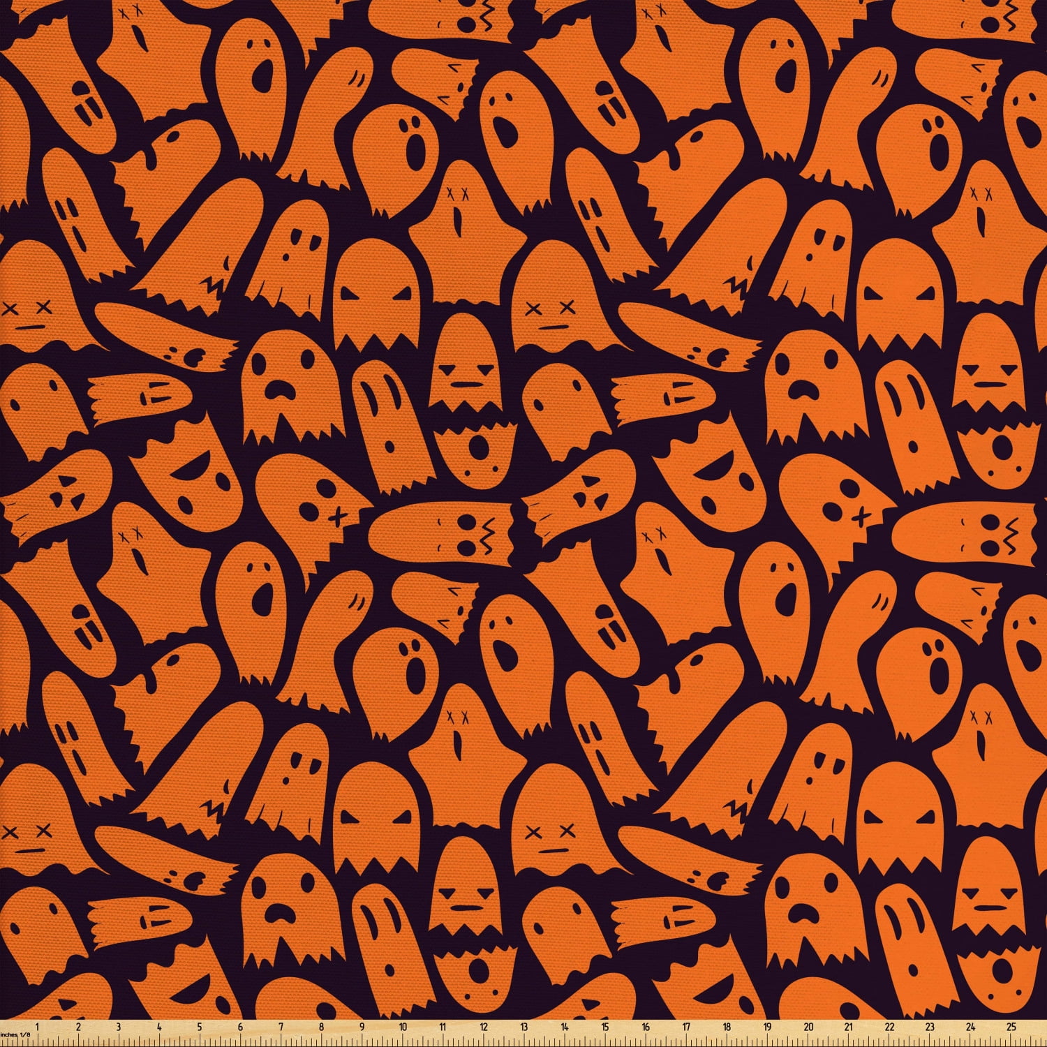 Ghost Fabric by The Yard, Handdrawn Ghosts Pattern with Funny