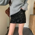 thumbnail image 6 of RYDCOT Sequin Sparkly Skirt Low Waist Bodycon Party Club Shorts Mini Micro Glitter Skirts Black, 6 of 7
