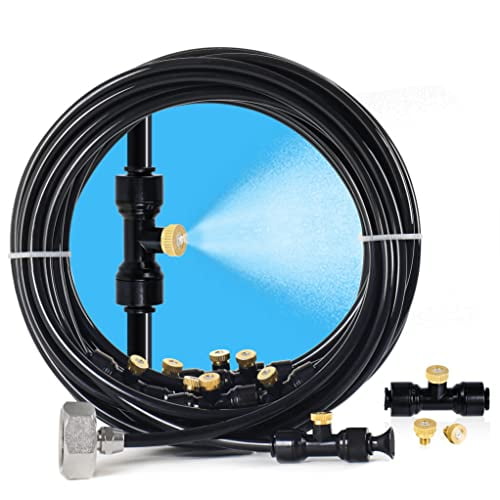 Misters for Outside Patio,26FT (8M) Patio Misting System,Outdoor Misters for Patio Cooling,7 Brass Mist Nozzles,3/4" Adapter,DIY Water Misters for Cooling Outdoor Garden Greenhouse