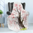 thumbnail image 4 of Nature Soft Flannel Fleece Throw Blanket, Big Sakura Tree in Full Blossom Seasonal Far Eastern Nature Artwork, Cozy Plush for Indoor and Outdoor Use, 50" x 60", Pink Black Green, by Ambesonne, 4 of 5