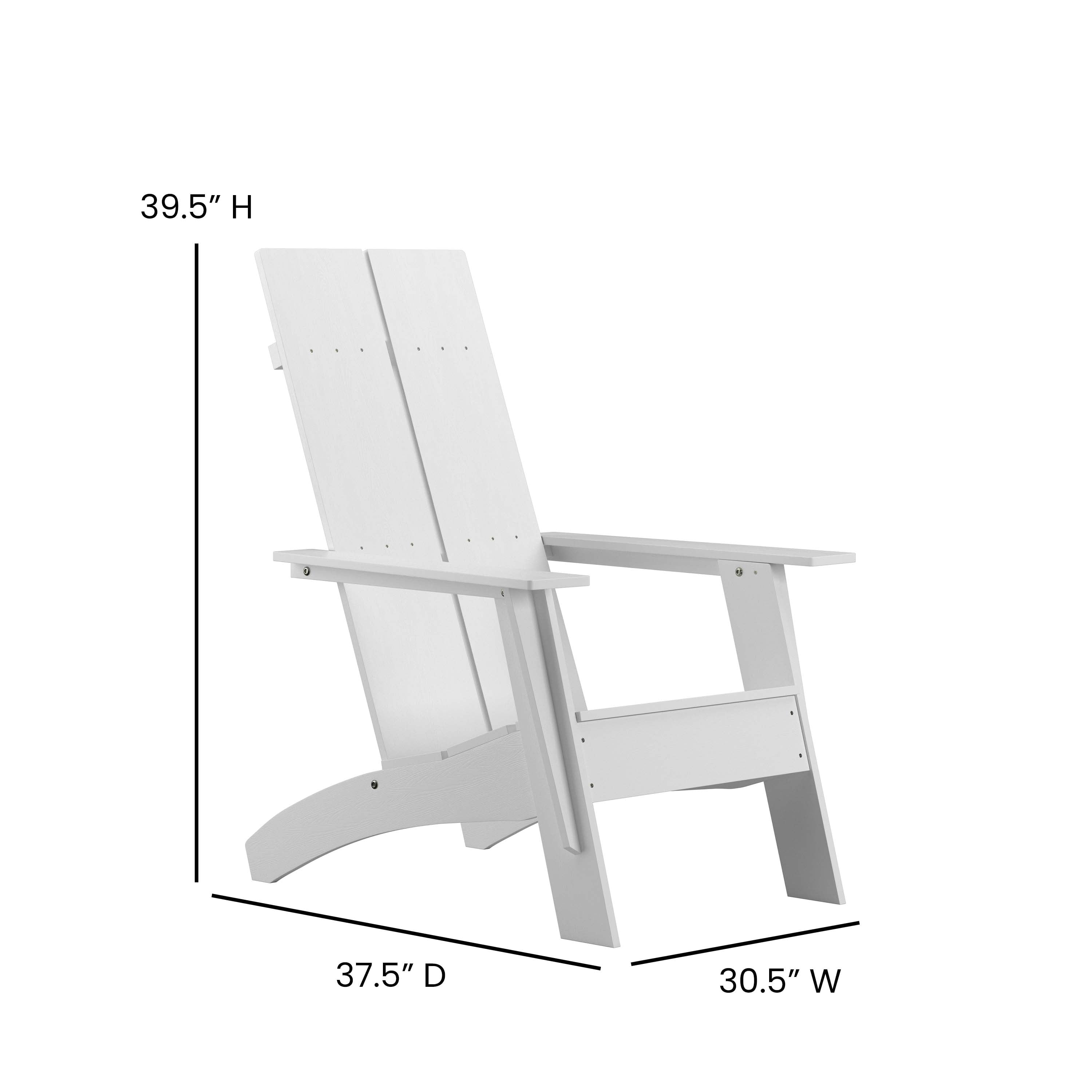 Merrick Lane Modern 2 Slat Back All-Weather Poly Resin Wood Adirondack Chair in White
