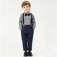thumbnail image 4 of LEKWK Boys Gentleman 3 Piece Outfits Plaid Long Sleeve Button Down Shirt with Bowtie and Suspender Pants Toddler formal Party Dress Suit Fall Matching Sets, 4 of 7