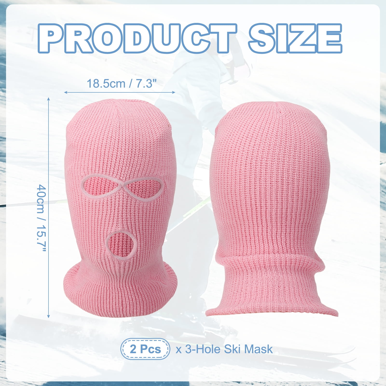 Uxcell 3-Hole Full Face Mask Cover, Ski Mask Knitted Warm Knit Cover Winter Balaclava Face Mask Cap Ski Polyester& 2 Pcs& Light Pink -Fitting for ( Men/Women/Winter Outdoor Sports/Skiing)