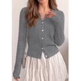 thumbnail image 2 of FreshPretty Women's Cable Knit Cropped V Neck Button Down Cardigan Sweater | Soft Lightweight Cardigan, Long Sleeve, Knit Open Front Sweaters, Business Casual Outfits, Fall Winter Outerwear, 2 of 10