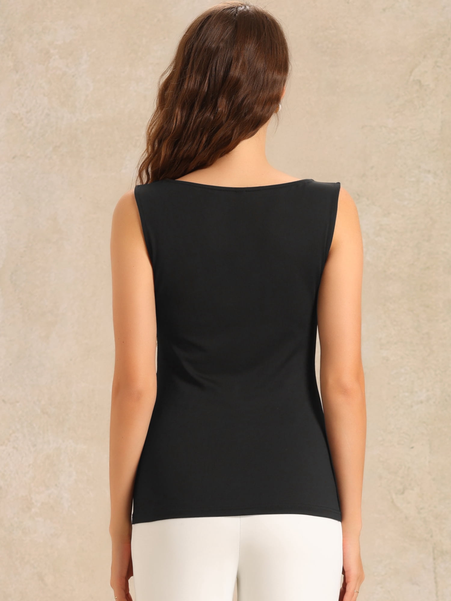 DARING DIVA Women's Front Twist Knot Tops Round Neck Sleeveless Top XS Black