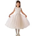 thumbnail image 1 of Girl's A-line Lace Bodice Hollow Back Tulle First Communion Dress(White 2), 1 of 2