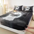 thumbnail image 4 of Feelyou Spooky Ghost Bed Sheets, Happy Halloween Spider Full Size Sheets, Gray Black, 4pcs, 1 Flat Sheet, 1 Fitted Sheet and 2 Pillowcases, 4 of 5