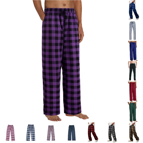 LIIPEE Mens Sleep Pants Casual Plaid Print Drawstring Waist Loose Fit Pajama Pants With Pockets Male Comfortable Everyday Sleepwear,M