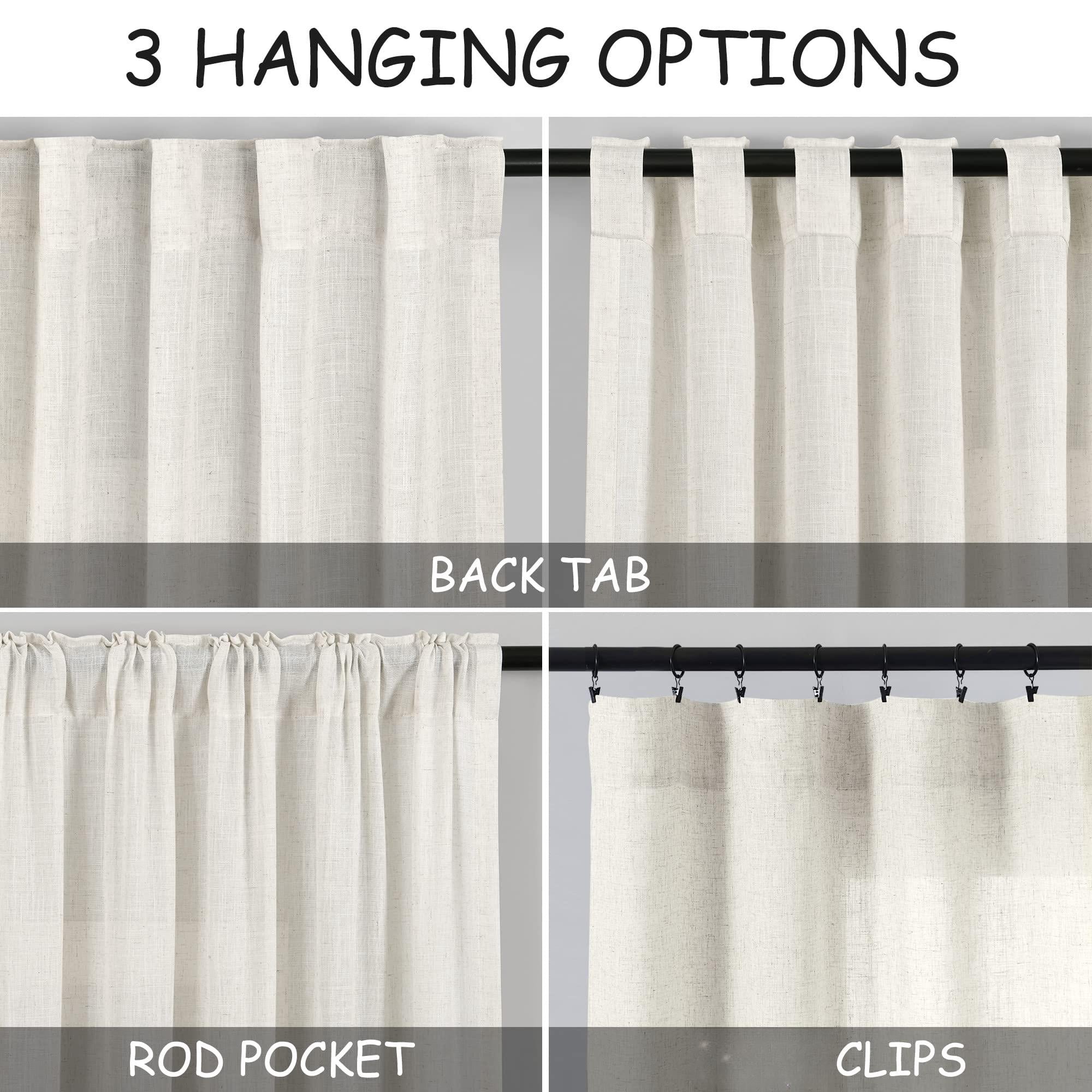 Cream Natural Linen Curtains 90 Inch Length 2 Panels Set For Living Room Rod Pocket Back Tab Pleated Window Curtain Drapes Neutral Rustic Farmhouse Decor Ivory Dining 90 Inches Long
