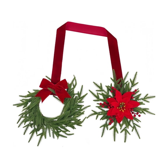 Qholemyo Bow Pine Berry Wreath Fake Plants Greenery Wreath Home Decor Christmas Wall Door Hanging Decoration