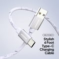 thumbnail image 2 of Powertek Marble 6ft USB-A to USB-C Cable, White/Silver, Silicone Marble Print Design, Fast Charging Cable, Steady Data Transfer, 2 of 5