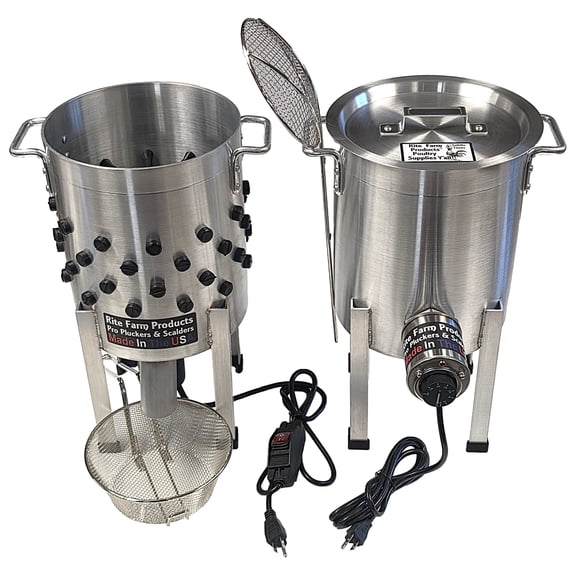COMBO Rite Farm Products Pro USA Quail Plucker & 4 Gallon 120 Volt, 1,000-Watt Quail Scalder