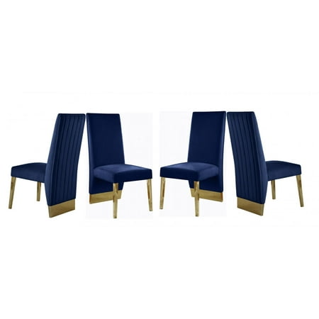 Navy Velvet Dining Chair 4 Pcs Contemporary Meridian Furniture 755 Porsha